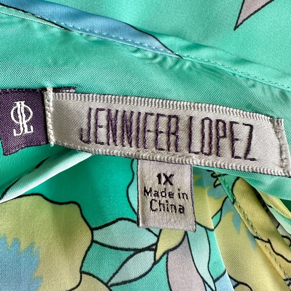 Jennifer Lopez JLO Surplice Faux Wrap Floral Dress Aqua Sleeveless  Size 1X - Picture 10 of 11